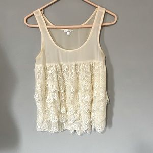 Vintage cream layered lace tank top